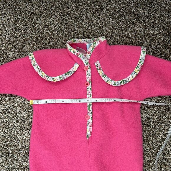 Vintage Babycrest Fleece Winter Pink Floral Baby Walksuit Jumpsuit 12M - Picture 10 of 13